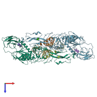 PDB entry 3j2p coloured by chain, top view.