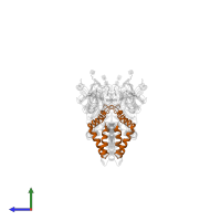 Small envelope protein M in PDB entry 3j2p, assembly 1, side view.