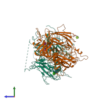 PDB entry 3j2q coloured by chain, side view.