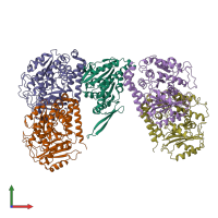 PDB entry 3j2u coloured by chain, front view.