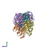 PDB entry 3j2u coloured by chain, side view.
