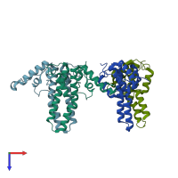 PDB entry 3j2v coloured by chain, top view.