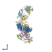 PDB entry 3j2x coloured by chain, side view.