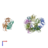 PDB entry 3j2z coloured by chain, top view.