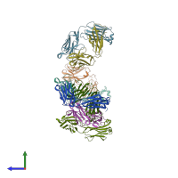 PDB entry 3j30 coloured by chain, side view.