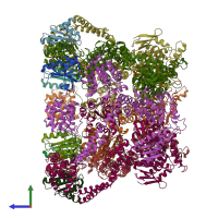 PDB entry 3j3r coloured by chain, side view.