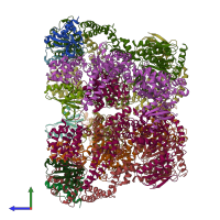 PDB entry 3j3s coloured by chain, side view.