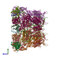 PDB entry 3j3t coloured by chain, side view.