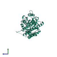 PDB entry 3j4t coloured by chain, side view.