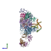 PDB entry 3j5m coloured by chain, side view.