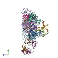 PDB entry 3j5m coloured by chain, side view.