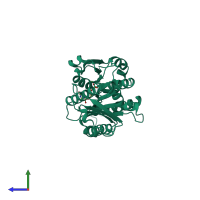 PDB entry 3j5v coloured by chain, side view.