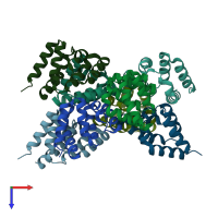 PDB entry 3j6j coloured by chain, top view.