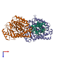 PDB entry 3j6p coloured by chain, top view.