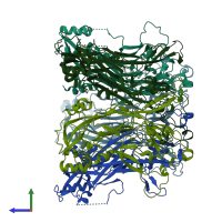 PDB entry 3j7g coloured by chain, side view.