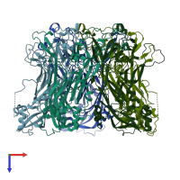 PDB entry 3j7g coloured by chain, top view.
