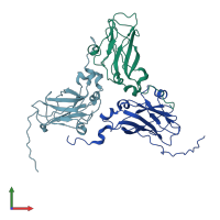 PDB entry 3j7l coloured by chain, front view.