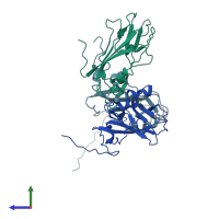 PDB entry 3j7l coloured by chain, side view.