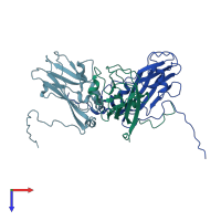 PDB entry 3j7l coloured by chain, top view.