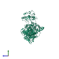 PDB entry 3j7t coloured by chain, side view.