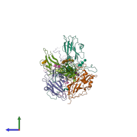 PDB entry 3j8f coloured by chain, side view.