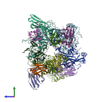 PDB entry 3j8v coloured by chain, side view.