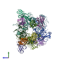 PDB entry 3j8z coloured by chain, side view.