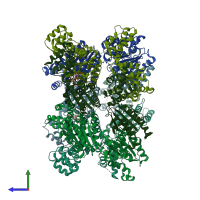 PDB entry 3j95 coloured by chain, side view.