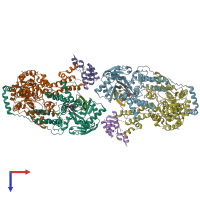 PDB entry 3j9b coloured by chain, top view.