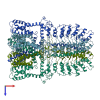 PDB entry 3j9p coloured by chain, top view.