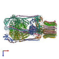 PDB entry 3j9v coloured by chain, top view.