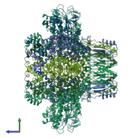 PDB entry 3ja7 coloured by chain, side view.