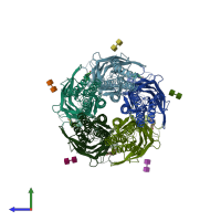 PDB entry 3jad coloured by chain, side view.