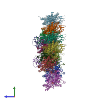 PDB entry 3jak coloured by chain, side view.