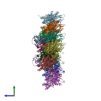 PDB entry 3jal coloured by chain, side view.