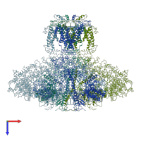 PDB entry 3jav coloured by chain, top view.