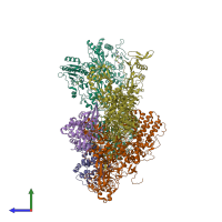 PDB entry 3jay coloured by chain, side view.