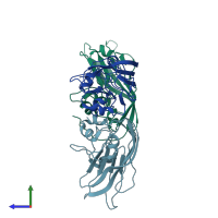 PDB entry 3jb8 coloured by chain, side view.