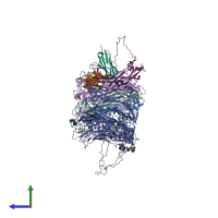 PDB entry 3jba coloured by chain, side view.
