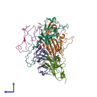 PDB entry 3jbf coloured by chain, side view.