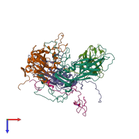 PDB entry 3jbf coloured by chain, top view.
