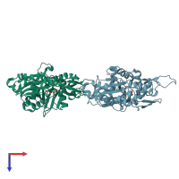 PDB entry 3jbj coloured by chain, top view.