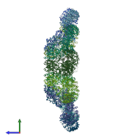 PDB entry 3jbl coloured by chain, side view.