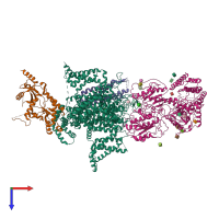 PDB entry 3jbr coloured by chain, top view.