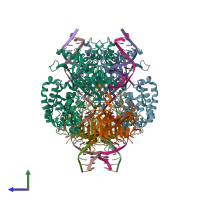 PDB entry 3jby coloured by chain, side view.
