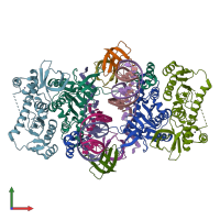 PDB entry 3jca coloured by chain, front view.