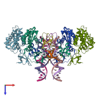 PDB entry 3jca coloured by chain, top view.