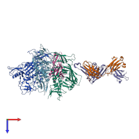 PDB entry 3jcb coloured by chain, top view.