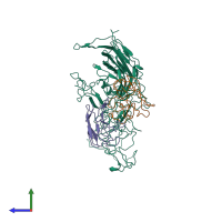 PDB entry 3jcx coloured by chain, side view.