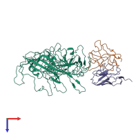 PDB entry 3jcx coloured by chain, top view.